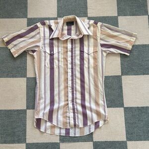Wrangler Men's Casual Shirt with Purple and Tan Stripes